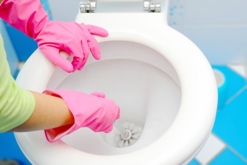 Wear glove when cleaning toilet